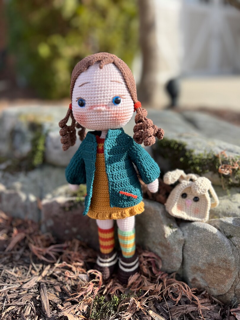 Crocheted Girl with Bunny Backpack, Readymade Amigurumi Doll, Handcrafted, Kids Gifts, Artisan Doll, Limited Edition Baby Dolls MakerPlace by